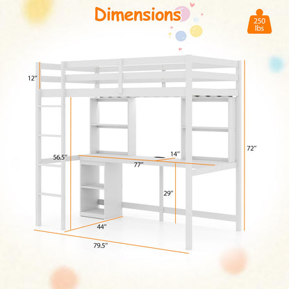 Goflame Twin Loft Bed with Desk and Hutch for Dorm Apartment