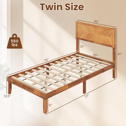 Goflame Wood Twin Bed/Full Size Bed/Queen Bed Frames with Headboard, Solid Acacia Wood Platform Bed with 12 Strong Wooden Slat Support