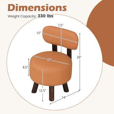 Goflame Round Small Footrest Stools Set of 2 with Backrest & Rubber Wood Legs