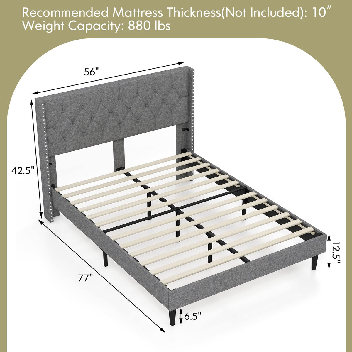 Goflame Full Size Linen Fabric Upholstered Platform Bed Frame