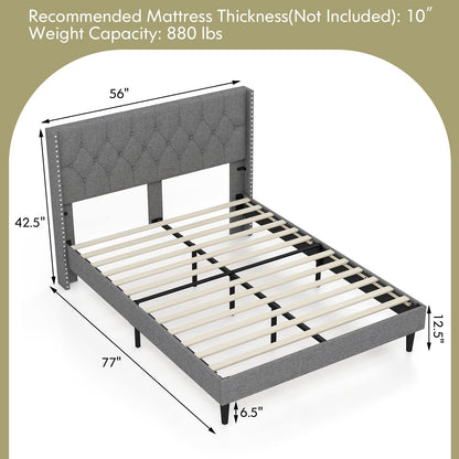 Goflame Full Size Linen Fabric Upholstered Platform Bed Frame