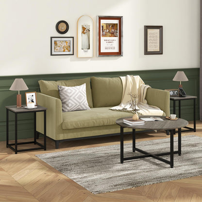 Goflame Round Nesting Table Set of 3, Farmhouse Coffee Table w/2 End Tables, Sturdy Metal Frame (Black Oak)