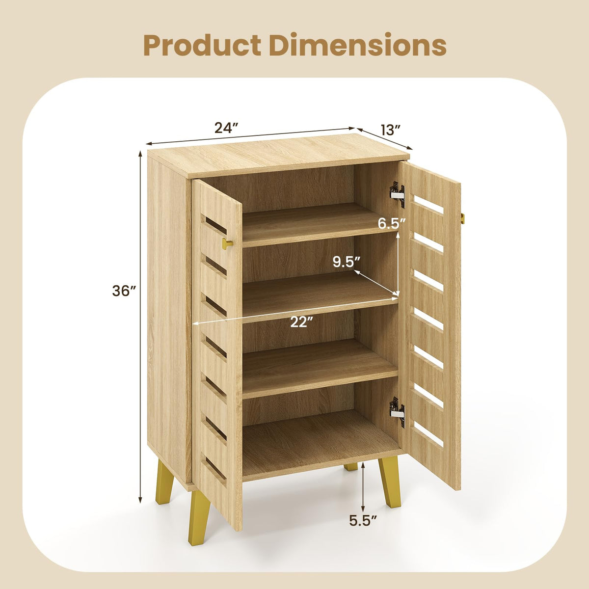 Goflame Shoe Cabinet with Doors 4-Tier Freestanding Shoe Organizer Cabinet