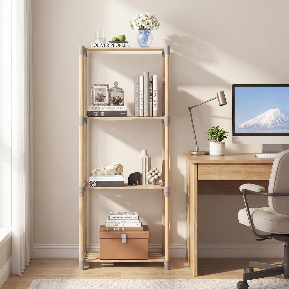 Goflame 4-Tier Bookshelf | Pine Wood Bookcase with Open Shelves