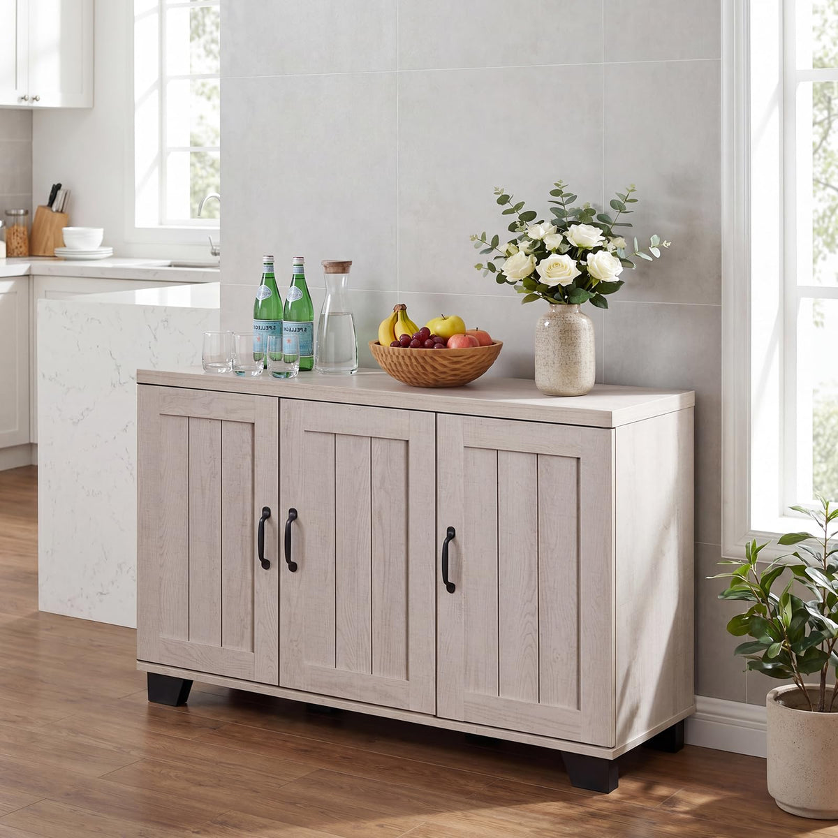 Goflame Sideboard Buffet Cabinet | 45" Farmhouse Coffee Bar Cabinet with 3 Doors & Adjustable Shelves