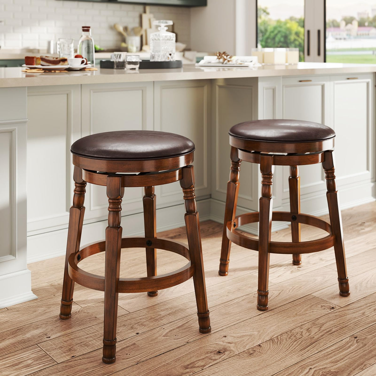 Goflame Swivel Bar Stools Set with Faux Leather Padded Seat