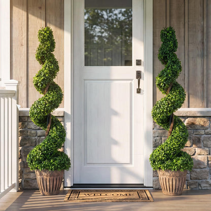 GOFLAME 4FT Artificial Spiral Topiary Tree 1/2 Pack Faux Boxwood Plant
