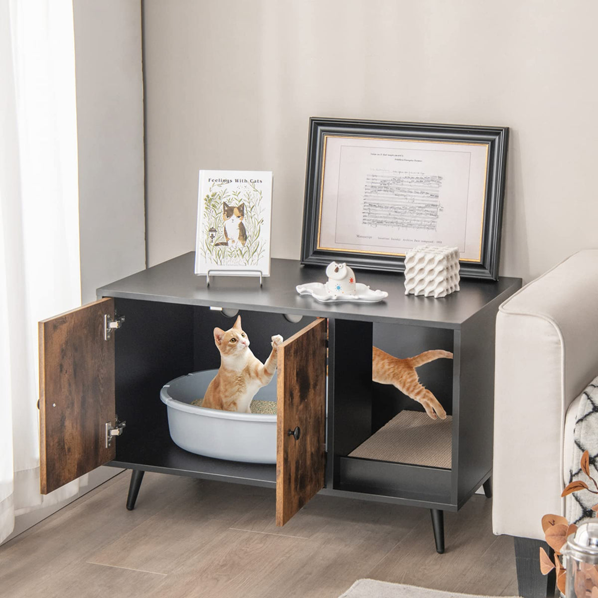 Goflame Cat Litter Box Enclosure, Hidden Cat Washroom Furniture