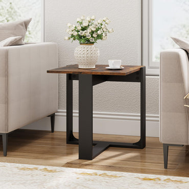 Goflame Rustic Brown Square Industrial Side Table w/T-Shape Metal Frame