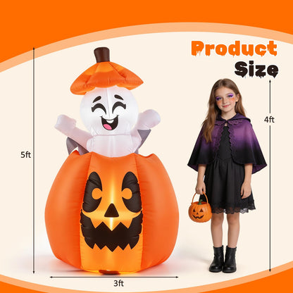 5 FT/150 CM Animated Halloween Inflatable Pumpkin and Rising Ghost