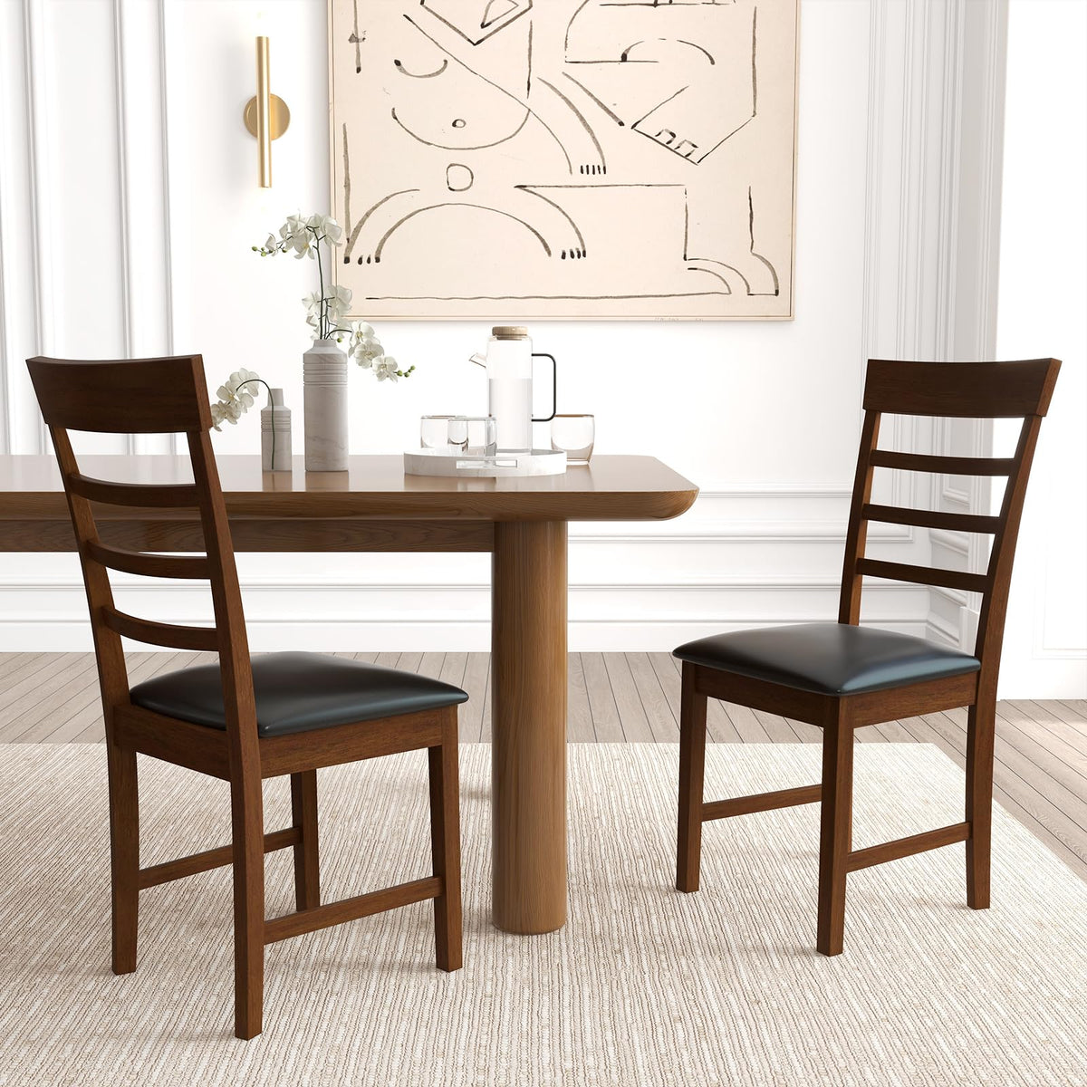 Goflame Wooden Dining Chairs Set of 2/4, PU Leather Upholstered Kitchen Chairs w/Rubber Wood Frame