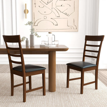 Goflame Wooden Dining Chairs Set of 2/4, PU Leather Upholstered Kitchen Chairs w/Rubber Wood Frame