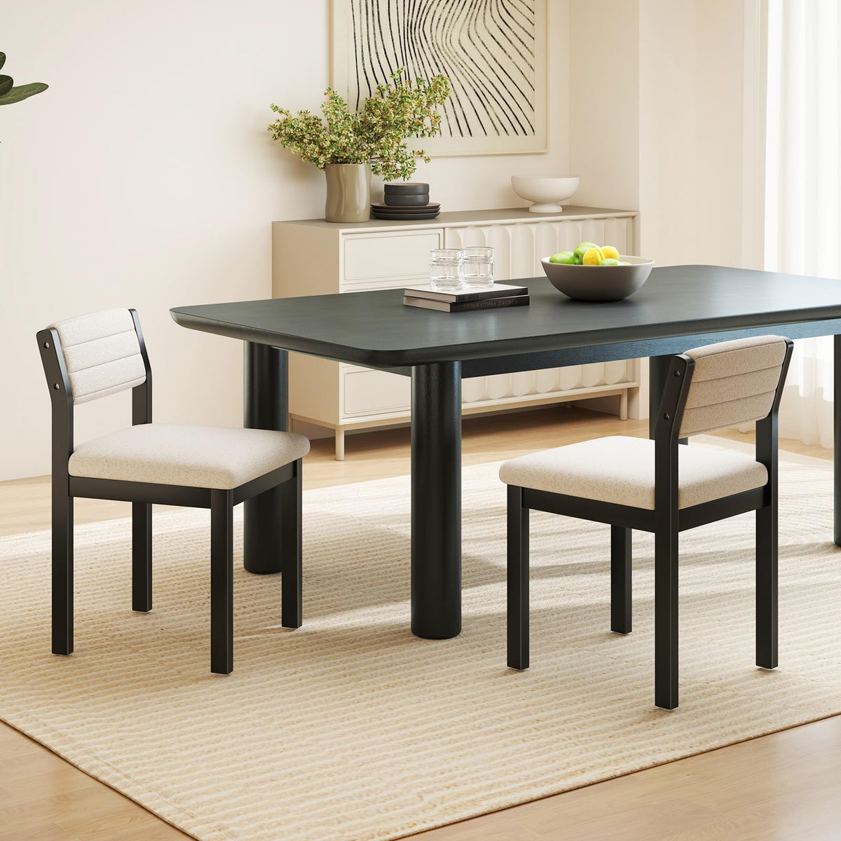 Goflame Sherpa Kitchen Chairs with Wood Frame & Padded Seat
