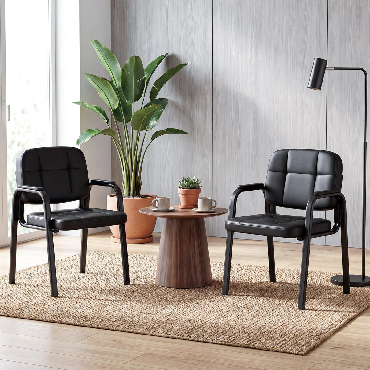 Goflame Leather Office Reception Chairs with Padded Armrests