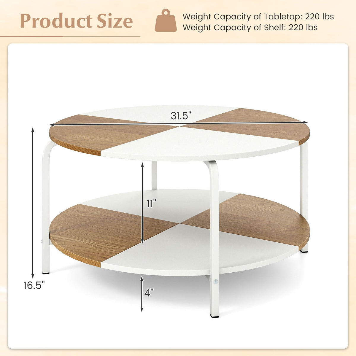 Goflame Round Coffee Table 2-Tier Center Table with Open Storage Shelf