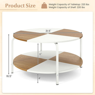 Goflame Round Coffee Table 2-Tier Center Table with Open Storage Shelf