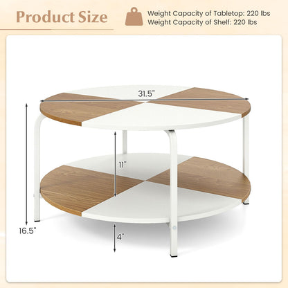 Goflame Round Coffee Table 2-Tier Center Table with Open Storage Shelf