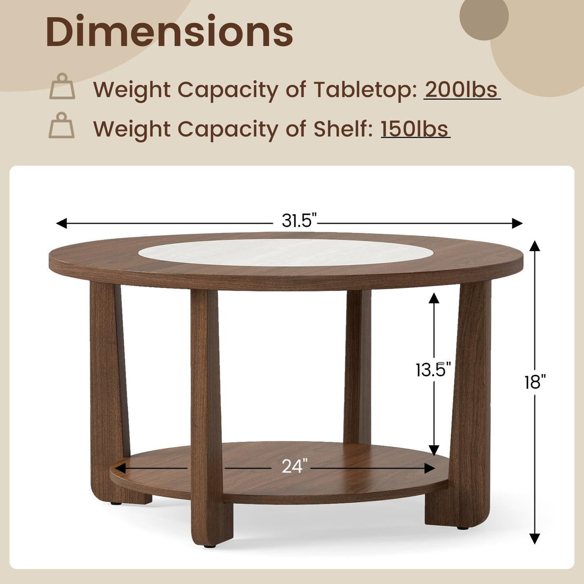 Goflame 2-Tier Round Farmhouse Living Room Coffee Table with 2-Tone Tabletop