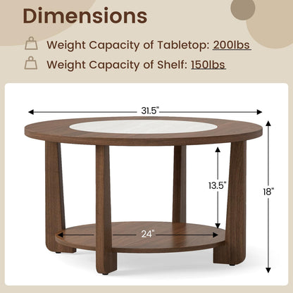 Goflame 2-Tier Round Farmhouse Living Room Coffee Table with 2-Tone Tabletop
