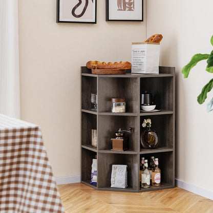 Goflame 3-Tier Corner Cabinet with Charging Station, Corner Shelf with 9 Cubbies, 2 USB Ports & 4 Outlets