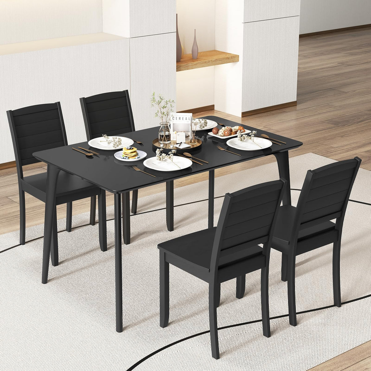 Goflame Wood Dining Chairs Set of 2/4, Modern Kitchen Chairs w/Rubber Wood Legs, Curved Backrest, Farmhouse Diner Chairs