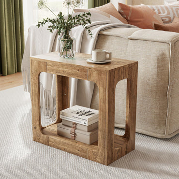 Goflame Narrow End Table 2-Tier Farmhouse Side Table with Open Storage Shelf