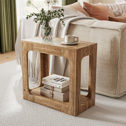 Goflame Narrow End Table 2-Tier Farmhouse Side Table with Open Storage Shelf