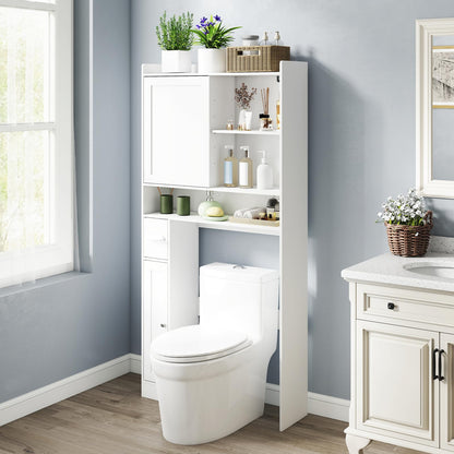 Goflame Over The Toilet Storage Cabinet Standing Toilet Rack with Sliding Door