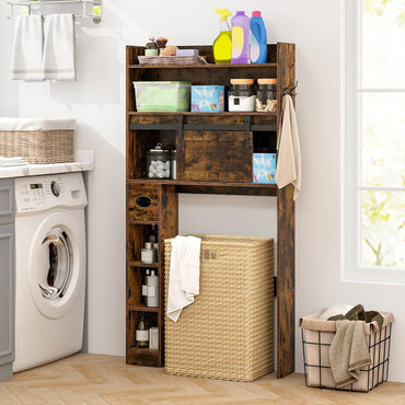 Goflame Over The Toilet Storage Cabinet, 6-Tier Freestanding above Toilet Rack with Gliding Door