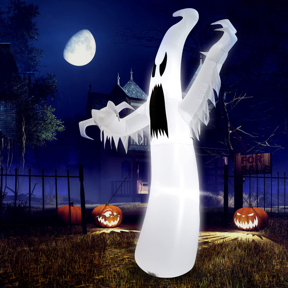 12ft Halloween Inflatable Ghost, Quick Blow up Halloween Decoration, Giant Inflatable Specter w/ Bright LED Lights