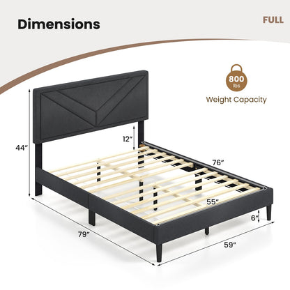 Queen/Full/Twin Size Upholstered Platform Bed Frame with Diagonal Channel Tufted Headboard