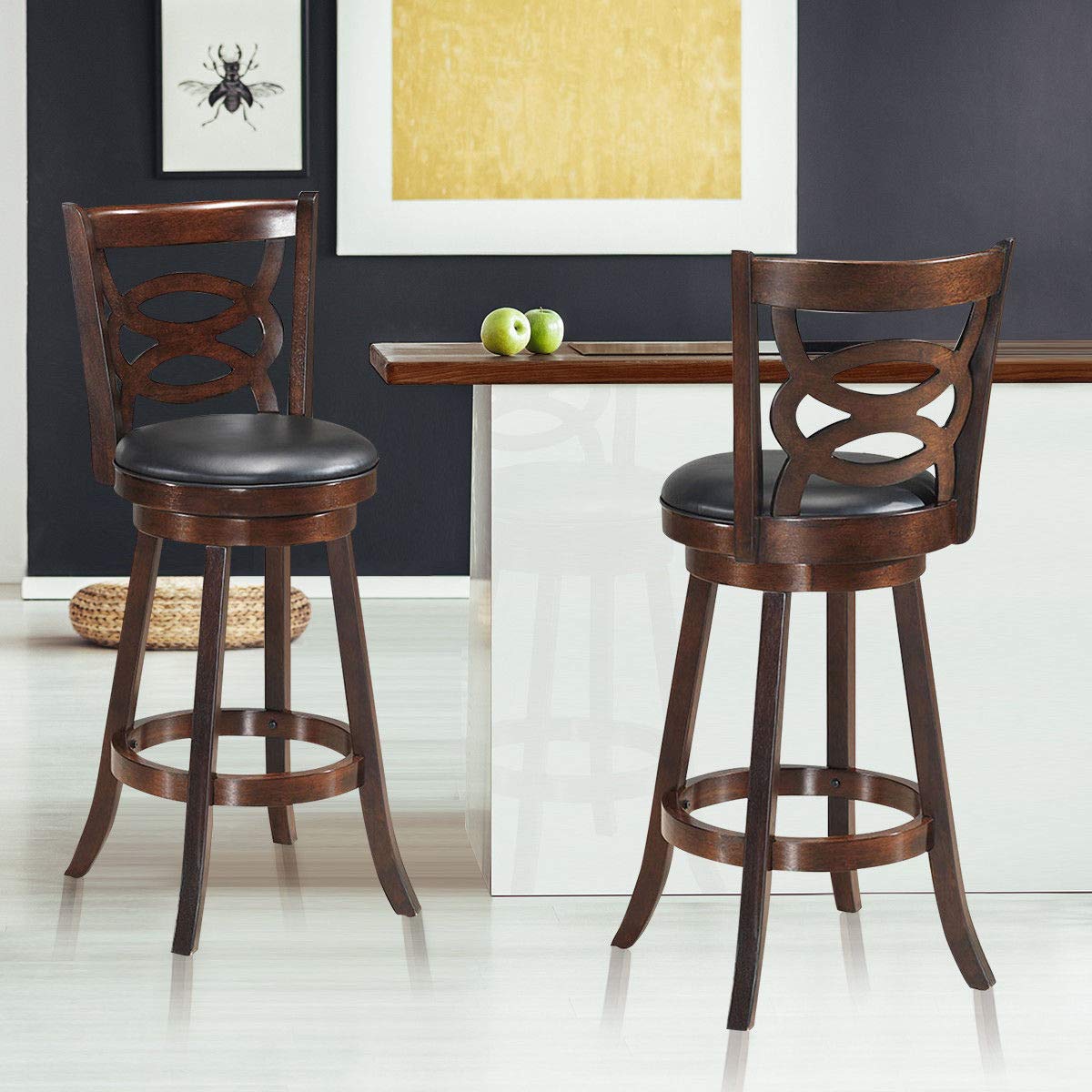 Goflame Bar Stools, Counter Height Dining Chair, Fabric Upholstered 360 Degree Swivel