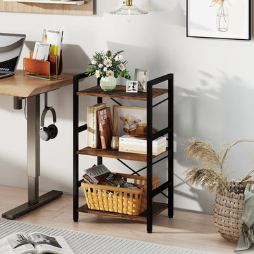 Goflame 3-Tier Bookshelf Narrow Freestanding Display Shelf with Metal Frame & Wooden Storage Racks