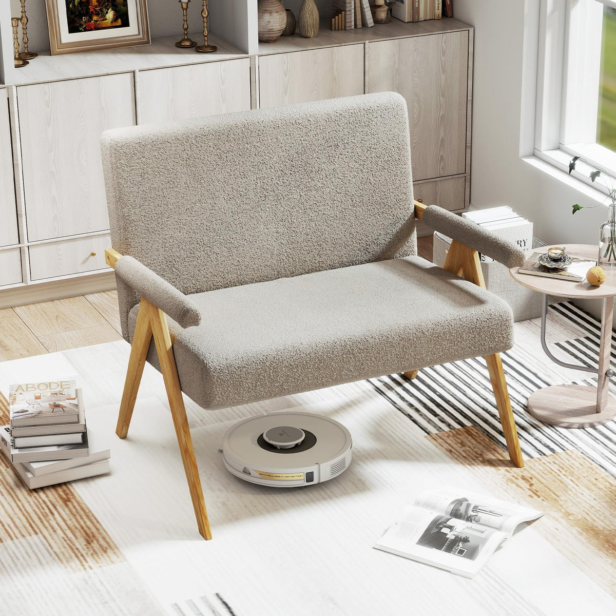 Goflame Loveseat Sofa with Armrests and Wooden Legs
