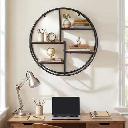 Goflame Industrial Style Round Wall Shelves for Living Room