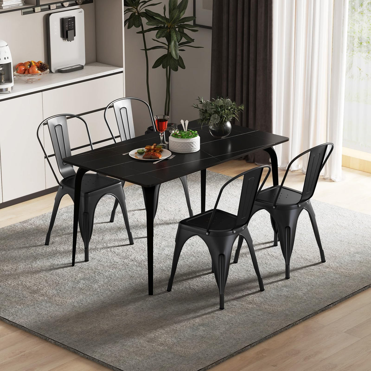 Goflame Metal Dining Chairs Set of 4, Farmhouse Kitchen Chairs with Removable Backrest