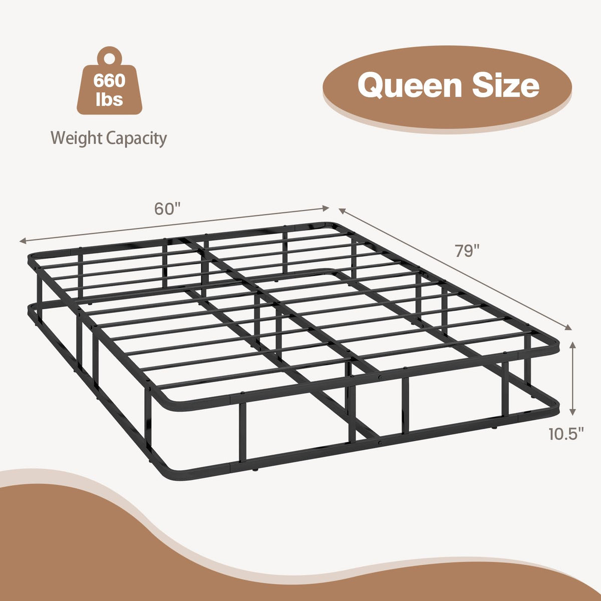Goflame 10 Inch Bed Frame Queen Size, Metal Platform Queen Bed Frame, Heavy Duty Steel Slat Support