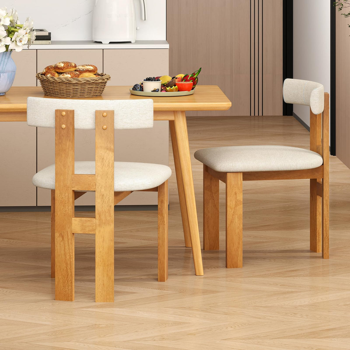 Goflame Modern Upholstered Accent Side Chairs with Curved Backrest
