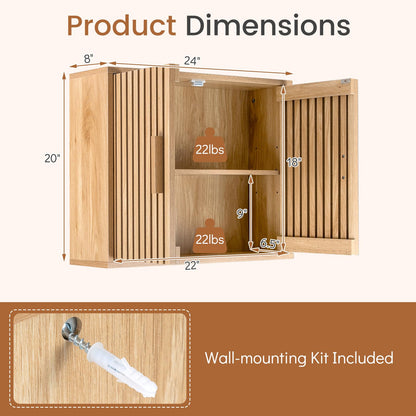 Goflame Wall Mounted Wooden Medicine Cabinet with 2 Slatted Doors
