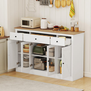 Goflame 55" Large Buffet Sideboard with 3 Drawers & 2 See-Through Doors