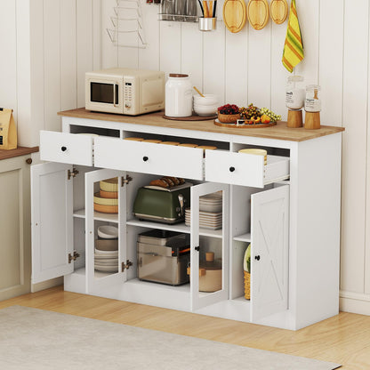 Goflame 55" Large Buffet Sideboard with 3 Drawers & 2 See-Through Doors