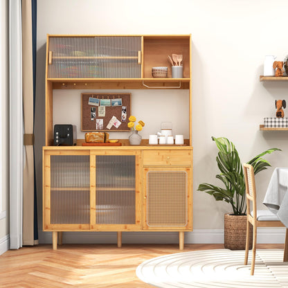 Goflame Pantry Cabinet 69" Bamboo Hutch Cabinet with Storage