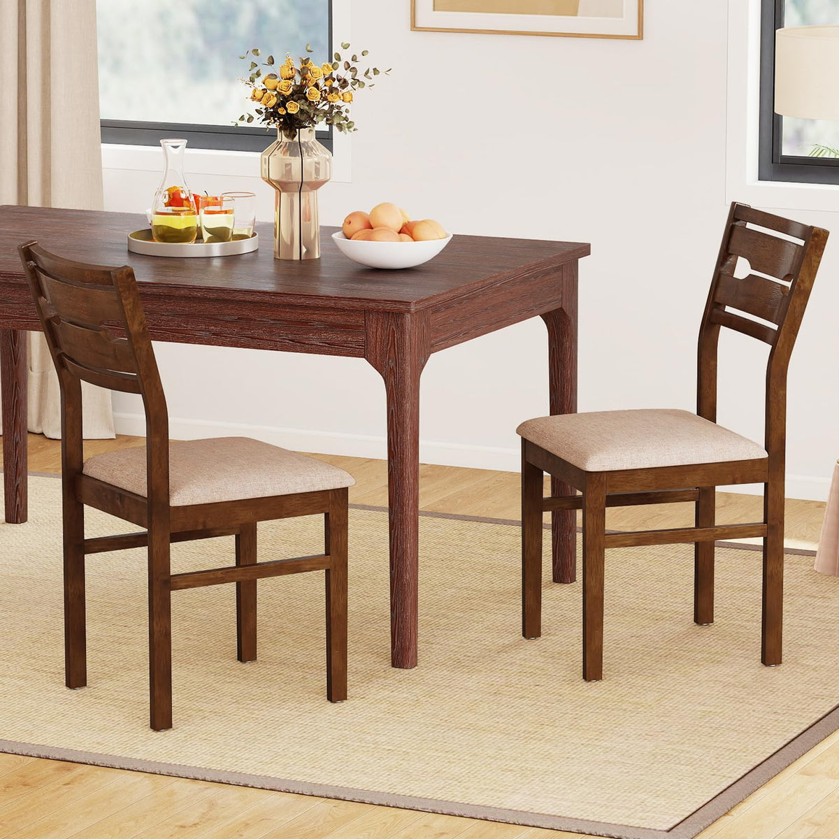 Goflame Wooden Dining Chairs Set of 2/4 Fabric Upholstered Kitchen Armless Chairs