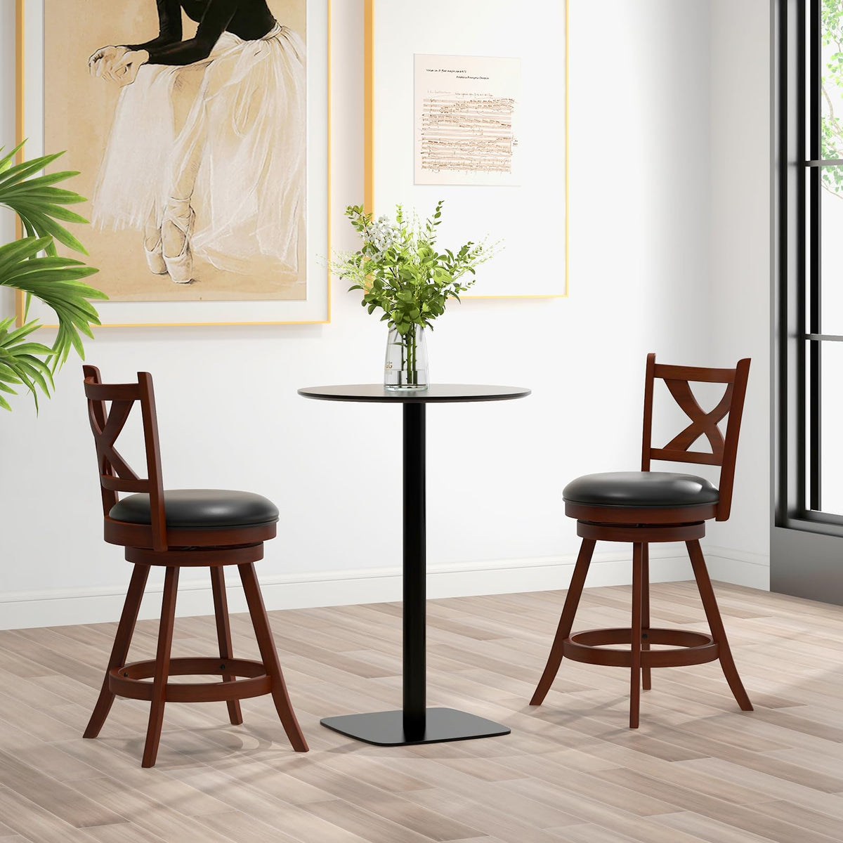 Goflame Swivel Bar Stools Set of 2, Farmhouse Wooden Barstools with Back
