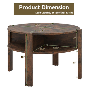 Goflame Round Coffee Table with Storage Shelves