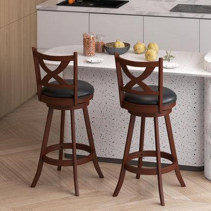Goflame Swivel Bar Stools Set of 2, Farmhouse Wooden Barstools with Back
