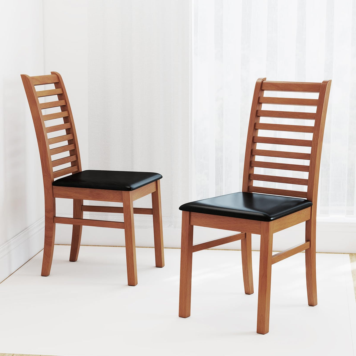 Goflame Wooden Dining Chairs Set PU Leather Upholstered Kitchen Armless Chairs w/Rubber Wood Legs
