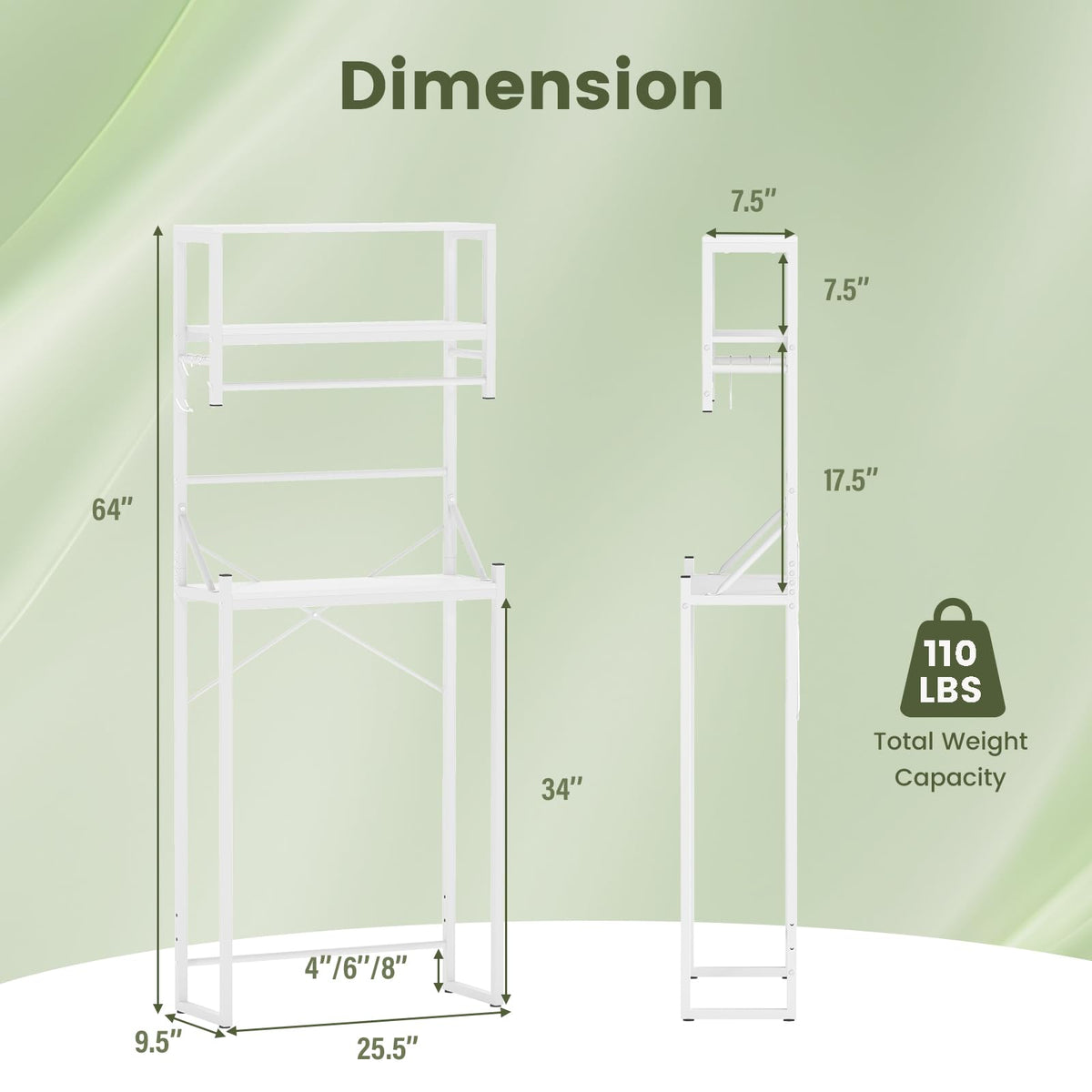 Goflame 3-Tier Over The Toilet Storage 64" Tall Freestanding Space Saver Bathroom Shelves