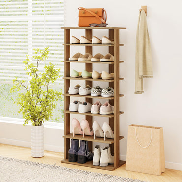 Goflame 8-Tier Wooden Shoe Rack Patented Double Row Shoe Organizer for 16 Pairs