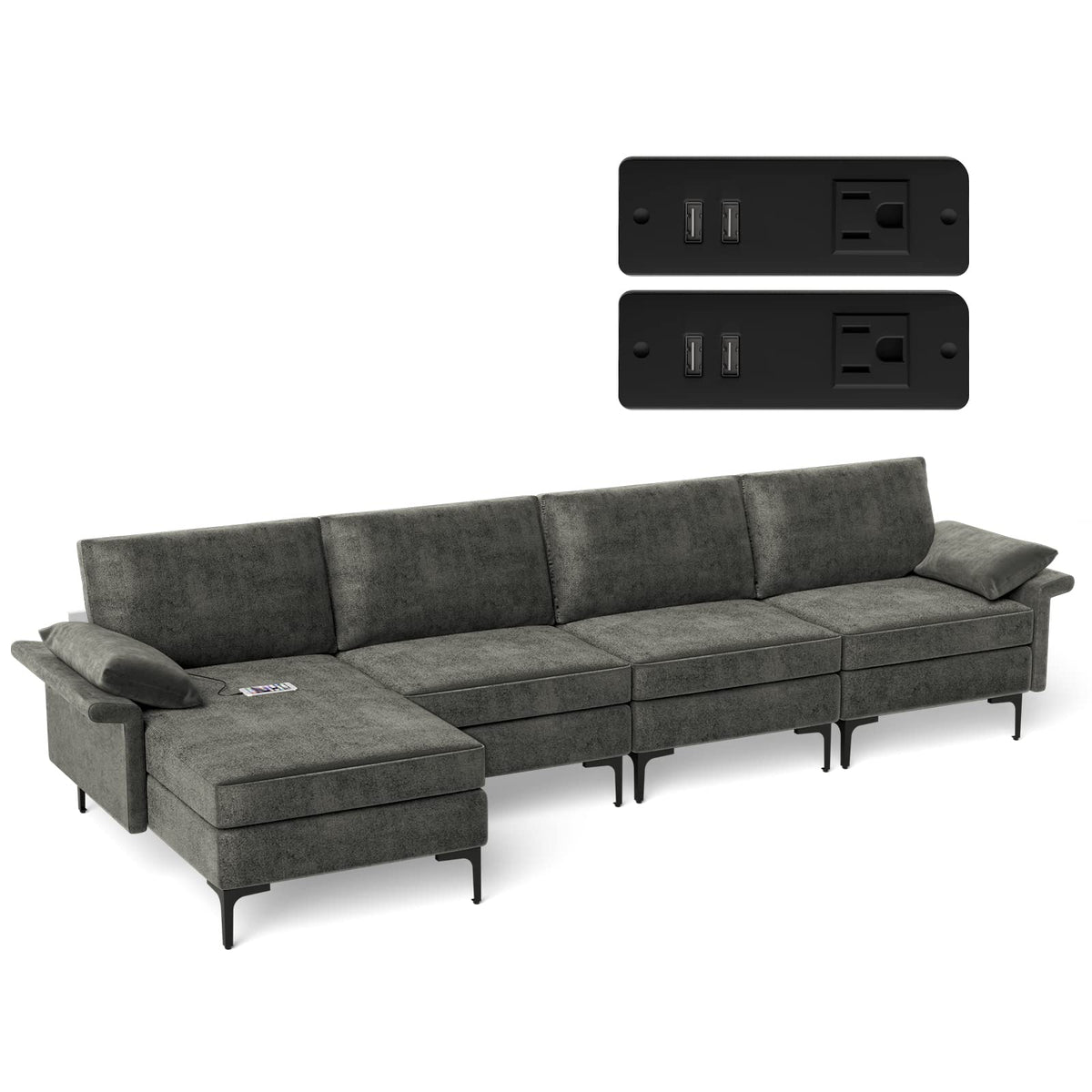 Goflame 130.5" L Convertible Sofa Couch, Sectional Sleeper